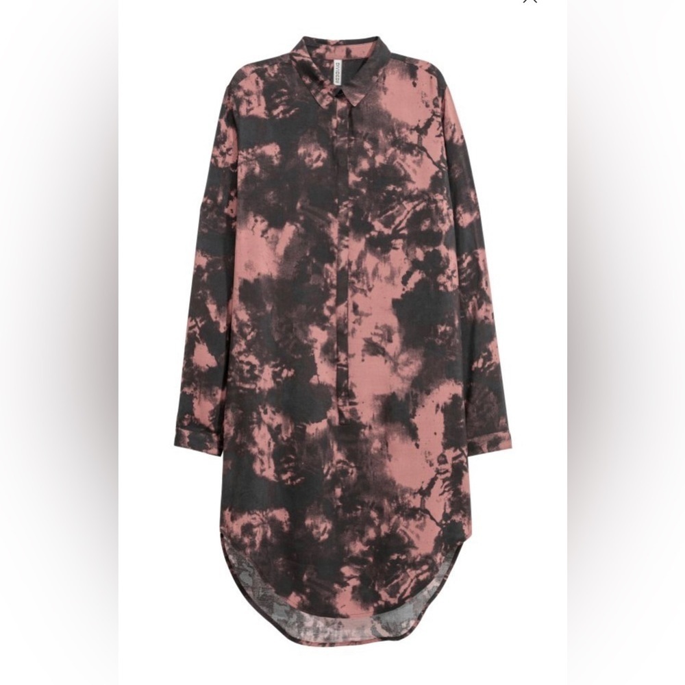 EUC Divided H&M  long tunic button down shirt tie dye rust and charcoal colors
